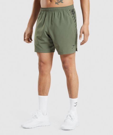 Men's Gymshark Sport Stripe 7" Shorts Olive | CA N15873